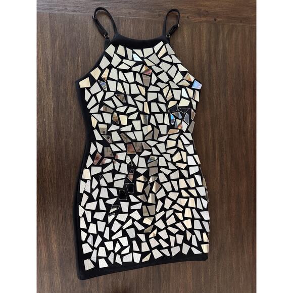 Source Unknown Dresses & Skirts - Glam Mirror Mosaic Sequin Dress Womens S/M Black Disco Party Club Festival